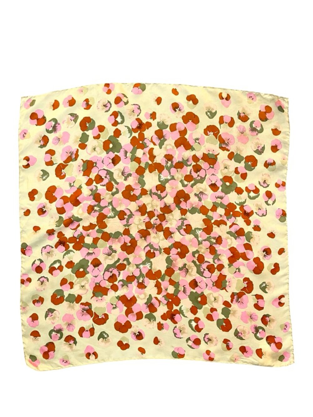 Italian Silk Floral Scarf 26x26 Pansy Print Hand Rolled Edges - Picture 5 of 9